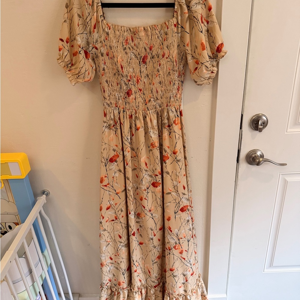 Baltic Born Beige Floral Long Sleeve Dress